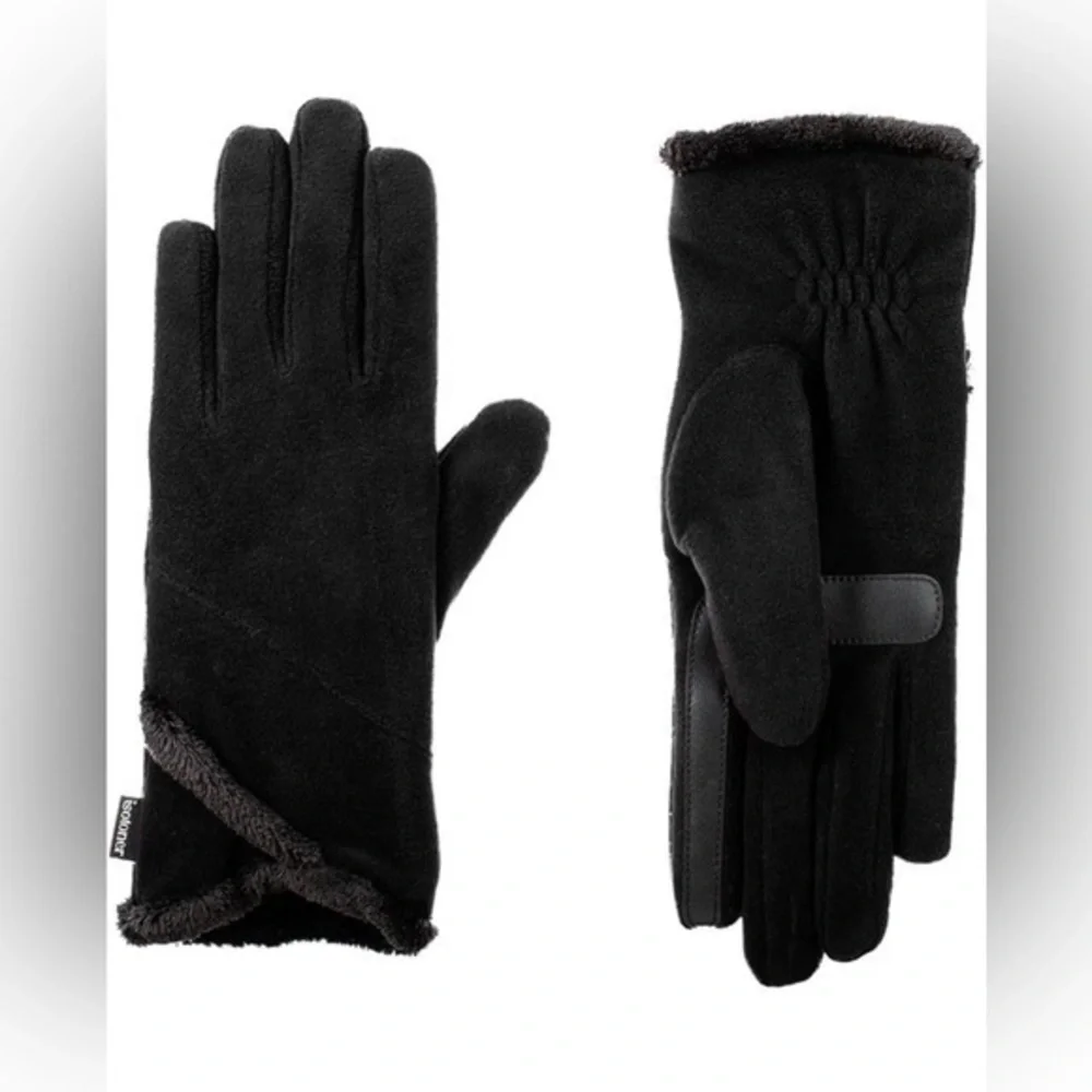 isotoner Womens Lined Recycled Stretch Fleece Water Repellant Gloves With Overla